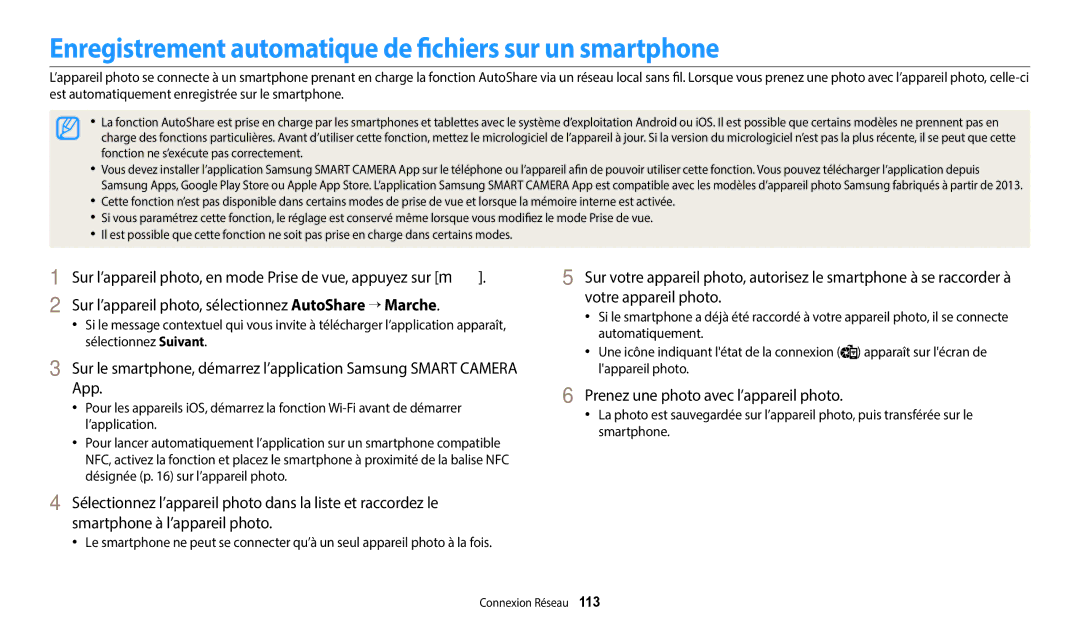 Samsung EC-WB2200BPBFR Enregistrement automatique de fichiers sur un smartphone, Prenez une photo avec l’appareil photo 