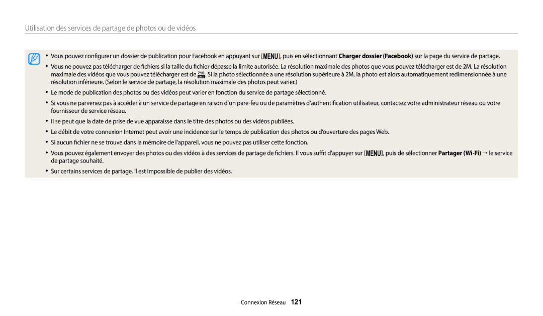 Samsung EC-WB2200BPBFR manual Utilisation des services de partage de photos ou de vidéos 