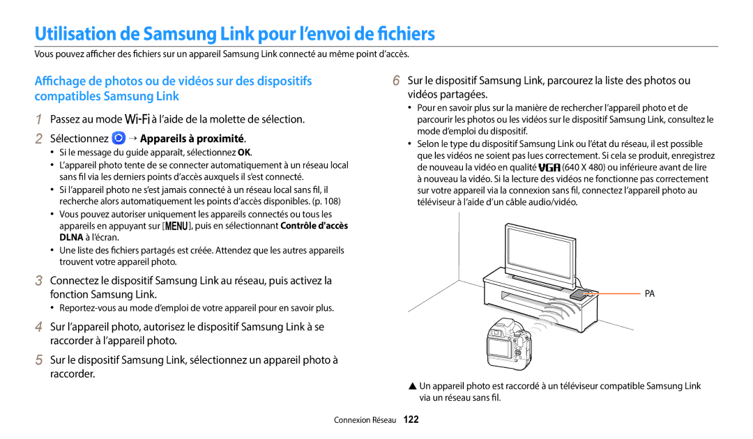 Samsung EC-WB2200BPBFR manual Utilisation de Samsung Link pour l’envoi de fichiers, Sélectionnez → Appareils à proximité 