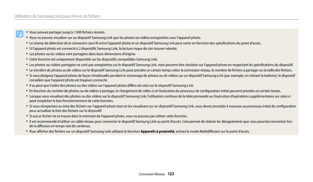 Samsung EC-WB2200BPBFR manual Utilisation de Samsung Link pour l’envoi de fichiers 