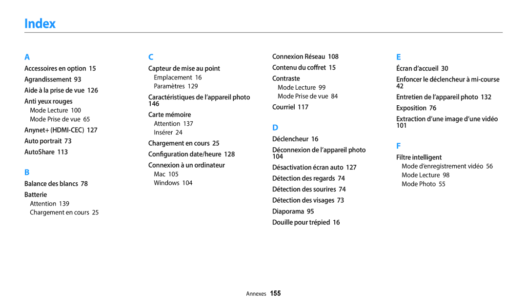 Samsung EC-WB2200BPBFR manual Index 