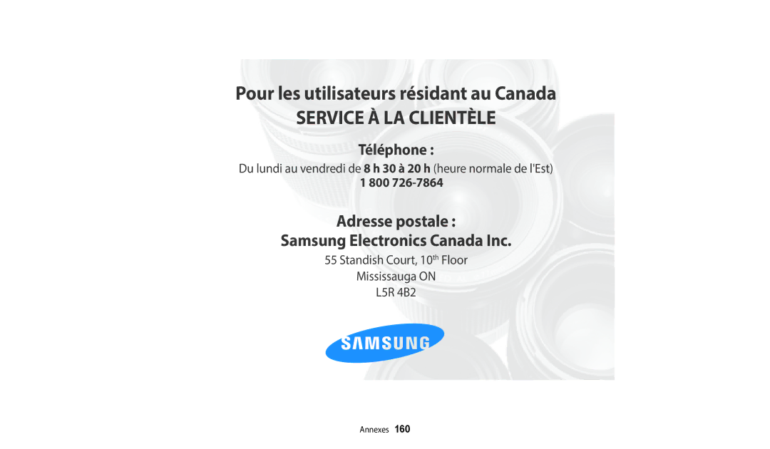 Samsung EC-WB2200BPBFR manual Service À LA Clientèle 