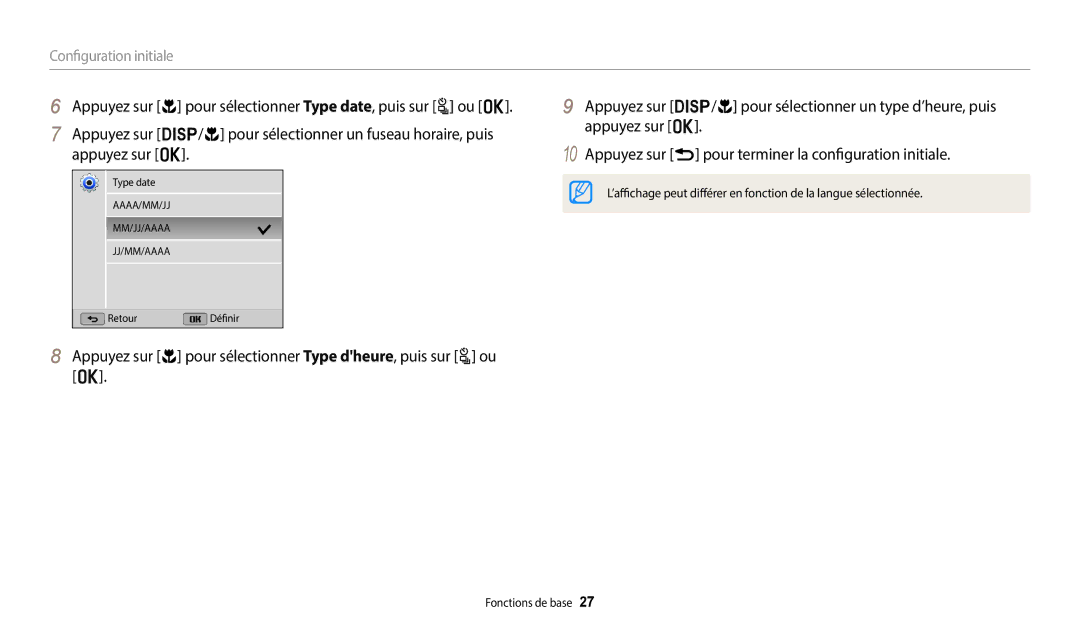 Samsung EC-WB2200BPBFR manual Configuration initiale 