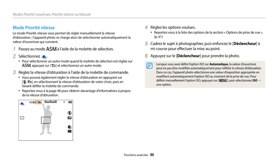 Samsung EC-WB2200BPBFR manual Mode Priorité vitesse 