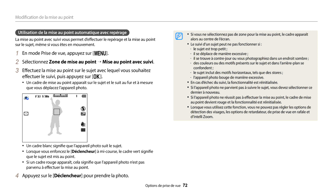 Samsung EC-WB2200BPBFR manual Utilisation de la mise au point automatique avec repérage, Confondent 