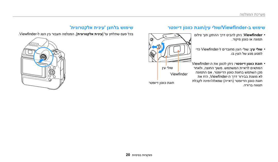Samsung EC-WB2200BPBIL manual תינורטקלא תיניע ןצחלב שומיש, רטפויד ןונווכ תגוח/ןיע ילוש/Viewfinder-ב שומיש 