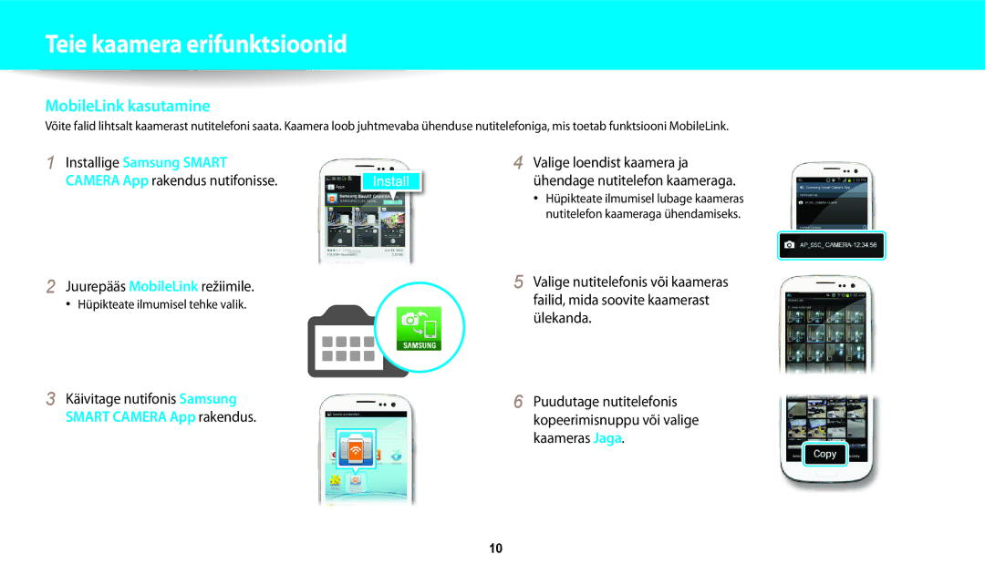 Samsung EC-WB250FFPRE2, EC-WB250FBPBE2, EC-WB250FBPWE2, EC-WB250FFPWE2 MobileLink kasutamine, Juurepääs MobileLink režiimile 