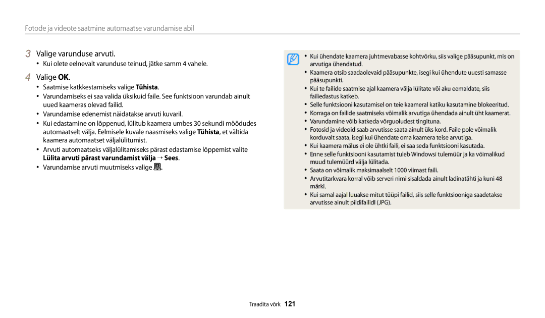 Samsung EC-WB250FFPWE2 manual Valige varunduse arvuti, Valige OK, Kui olete eelnevalt varunduse teinud, jätke samm 4 vahele 