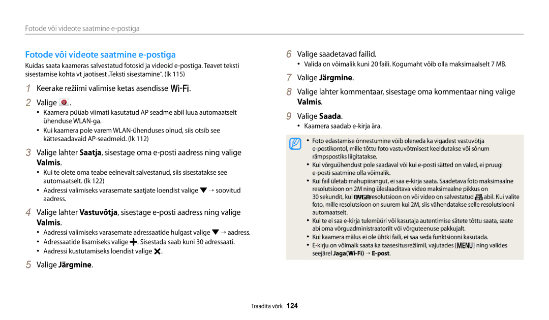 Samsung EC-WB250FFPRE2, EC-WB250FBPBE2 Fotode või videote saatmine e-postiga, Valige Järgmine Valige saadetavad failid 