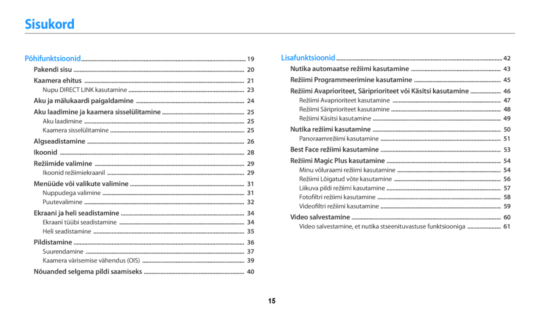 Samsung EC-WB250FBPRE2, EC-WB250FBPBE2, EC-WB250FBPWE2, EC-WB250FFPWE2 manual Sisukord, Minu võluraami režiimi kasutamine 