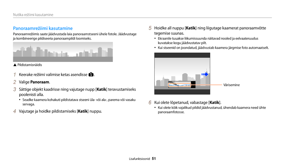 Samsung EC-WB250FBPRE2, EC-WB250FBPBE2 Panoraamrežiimi kasutamine, Kui olete lõpetanud, vabastage Katik, Pildistamisnäidis 