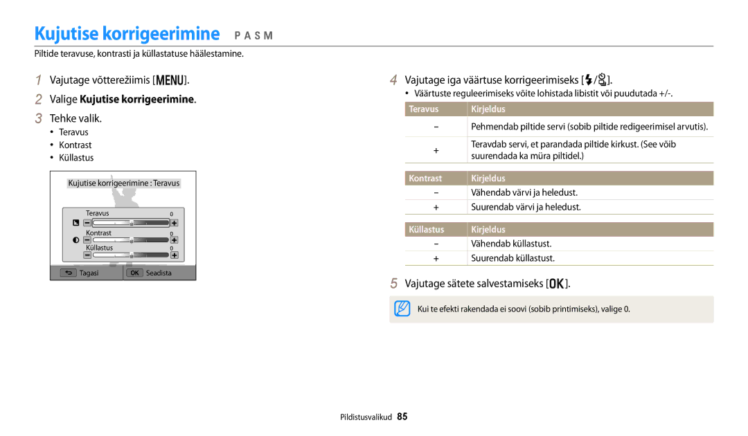 Samsung EC-WB250FFPWE2, EC-WB250FBPBE2, EC-WB250FBPWE2 manual Kujutise korrigeerimine p a h M, Valige Kujutise korrigeerimine 