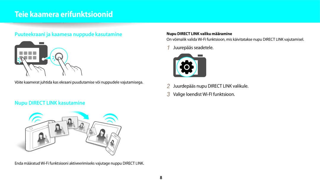 Samsung EC-WB250FFPBE2, EC-WB250FBPBE2, EC-WB250FBPWE2 manual Teie kaamera erifunktsioonid, Nupu Direct Link valiku määramine 