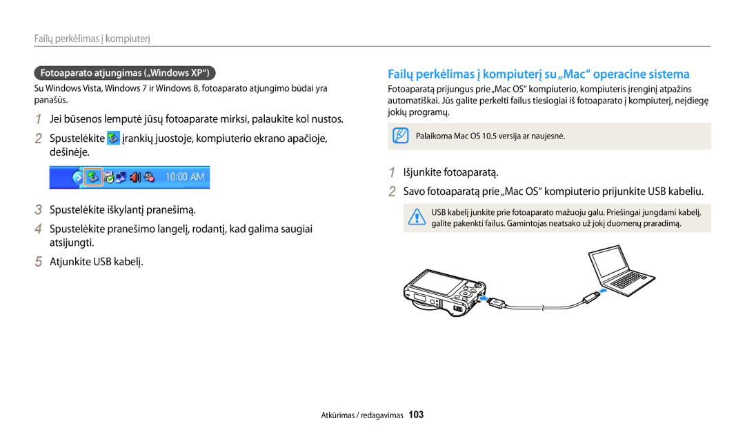 Samsung EC-WB250FFPWE2, EC-WB250FBPBE2 manual Failų perkėlimas į kompiuterį su„Mac operacine sistema, Išjunkite fotoaparatą 