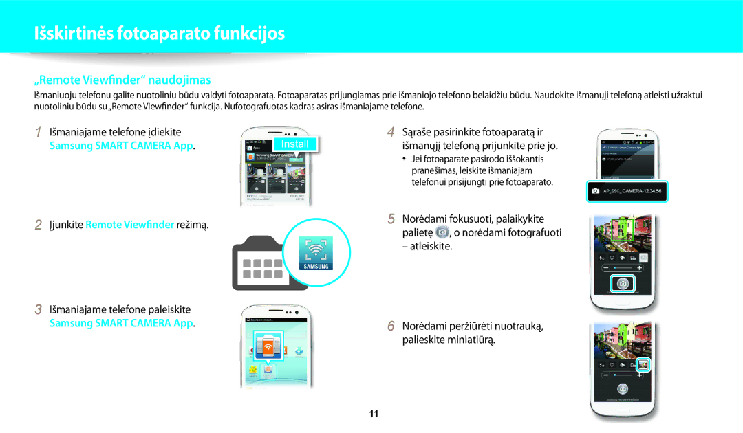 Samsung EC-WB250FBPBE2, EC-WB250FBPWE2, EC-WB250FFPWE2, EC-WB250FFPBE2 manual „Remote Viewfinder naudojimas, Atleiskite 