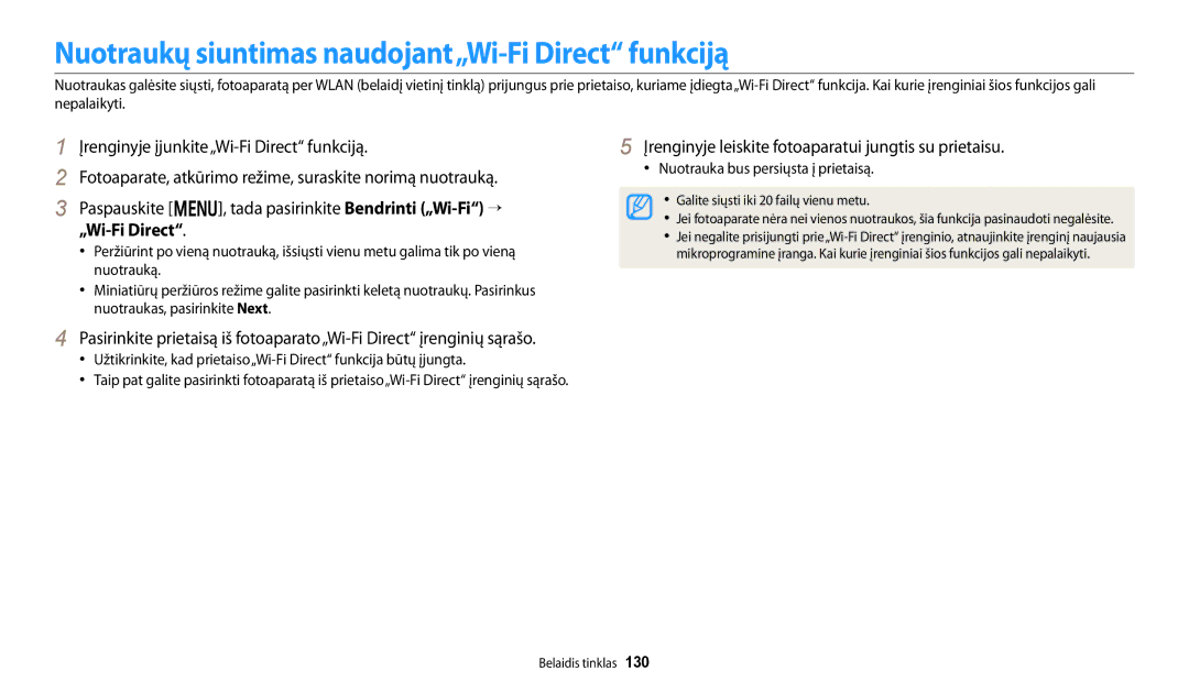 Samsung EC-WB250FFPRE2 manual Nuotraukų siuntimas naudojant„Wi-Fi Direct funkciją, Nuotrauka bus persiųsta į prietaisą 