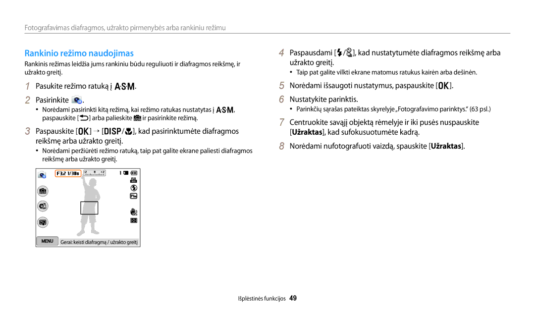 Samsung EC-WB250FFPWE2, EC-WB250FBPBE2, EC-WB250FBPWE2, EC-WB250FFPBE2, EC-WB250FBPRE2 manual Rankinio režimo naudojimas 