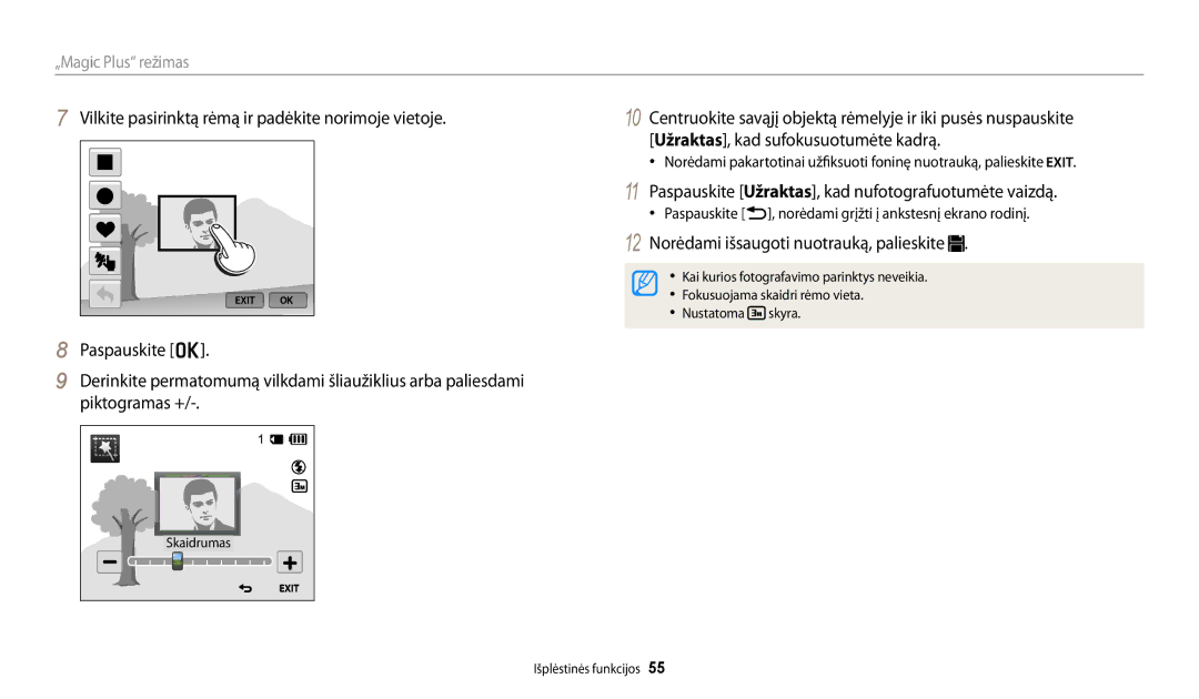 Samsung EC-WB250FFPWE2 Paspauskite Užraktas, kad nufotografuotumėte vaizdą, 12 Norėdami išsaugoti nuotrauką, palieskite 