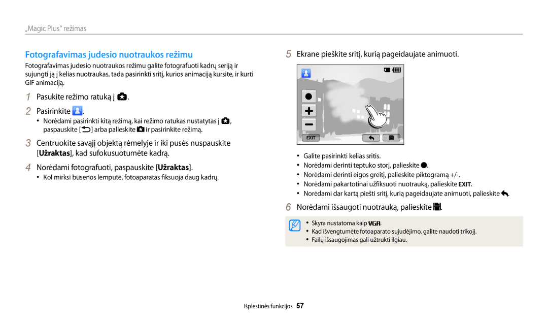 Samsung EC-WB250FBPRE2 manual Fotografavimas judesio nuotraukos režimu, Ekrane pieškite sritį, kurią pageidaujate animuoti 