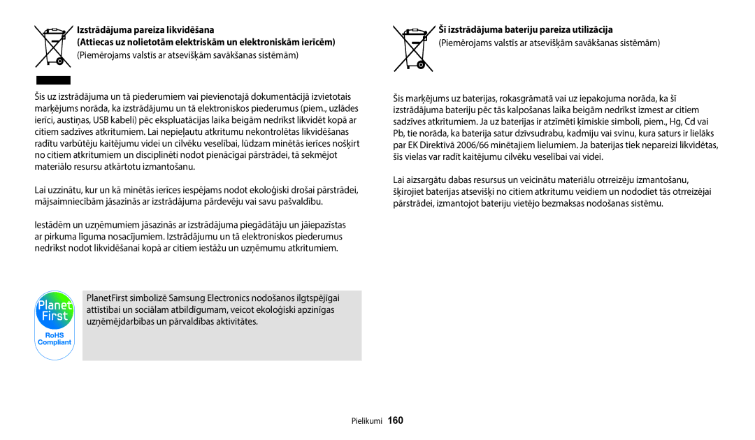 Samsung EC-WB250FFPRE2, EC-WB250FBPBE2, EC-WB250FBPWE2, EC-WB250FFPWE2 Piemērojams valstīs ar atsevišķām savākšanas sistēmām 