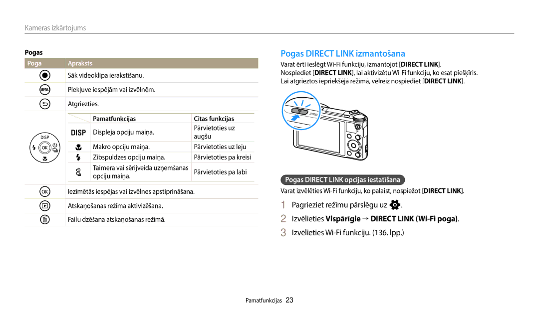 Samsung EC-WB250FBPBE2 Pogas Direct Link izmantošana, Pagrieziet režīmu pārslēgu uz n, Izvēlieties Wi-Fi funkciju . lpp 