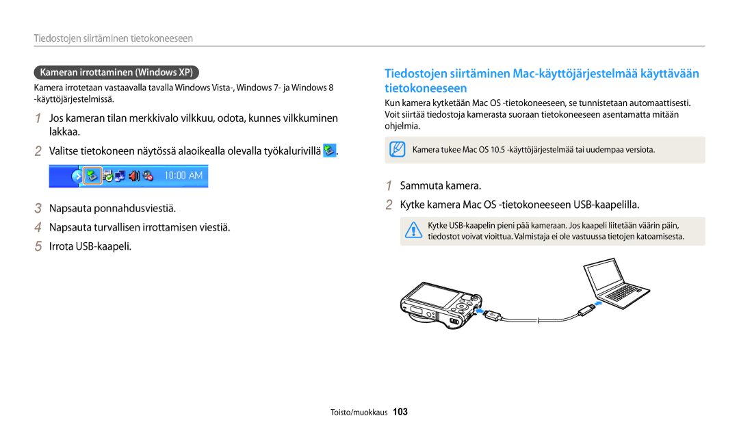 Samsung EC-WB250FFPBE2, EC-WB250FBPBE2, EC-WB250FBPWE2, EC-WB252FFDWE2, EC-WB250FFPWE2 manual Kameran irrottaminen Windows XP 