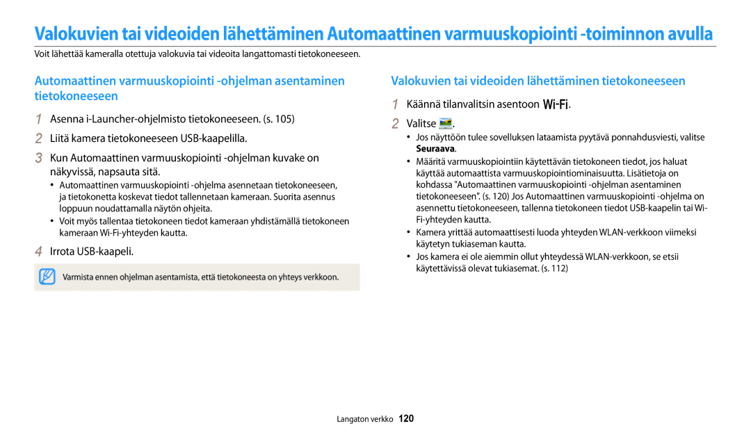 Samsung EC-WB250FFPAE2 manual Valokuvien tai videoiden lähettäminen tietokoneeseen, Käännä tilanvalitsin asentoon w Valitse 