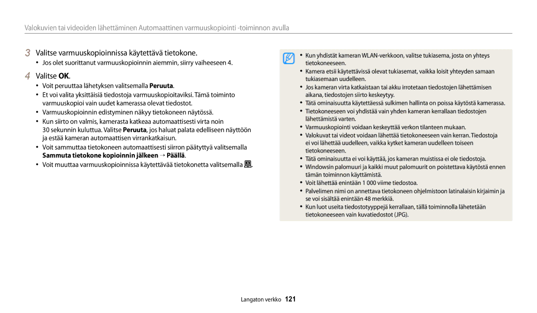 Samsung EC-WB250FFPBE2, EC-WB250FBPBE2, EC-WB250FBPWE2 manual Valitse varmuuskopioinnissa käytettävä tietokone, Valitse OK 