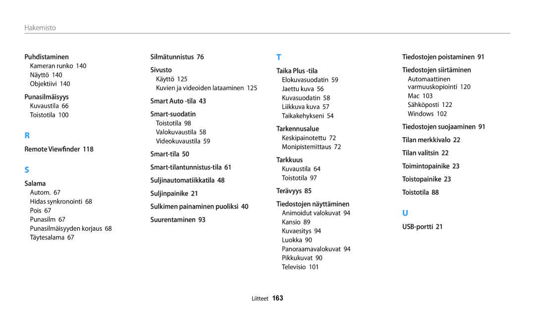 Samsung EC-WB252FFDWE2, EC-WB250FBPBE2, EC-WB250FBPWE2 Kameran runko Näyttö Objektiivi, Autom Hidas synkronointi 68 Pois 