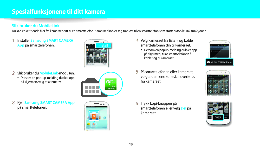 Samsung EC-WB252FFDWE2, EC-WB250FBPBE2, EC-WB250FBPWE2, EC-WB250FFPWE2, EC-WB250FFPAE2 Slik bruker du MobileLink-modusen 