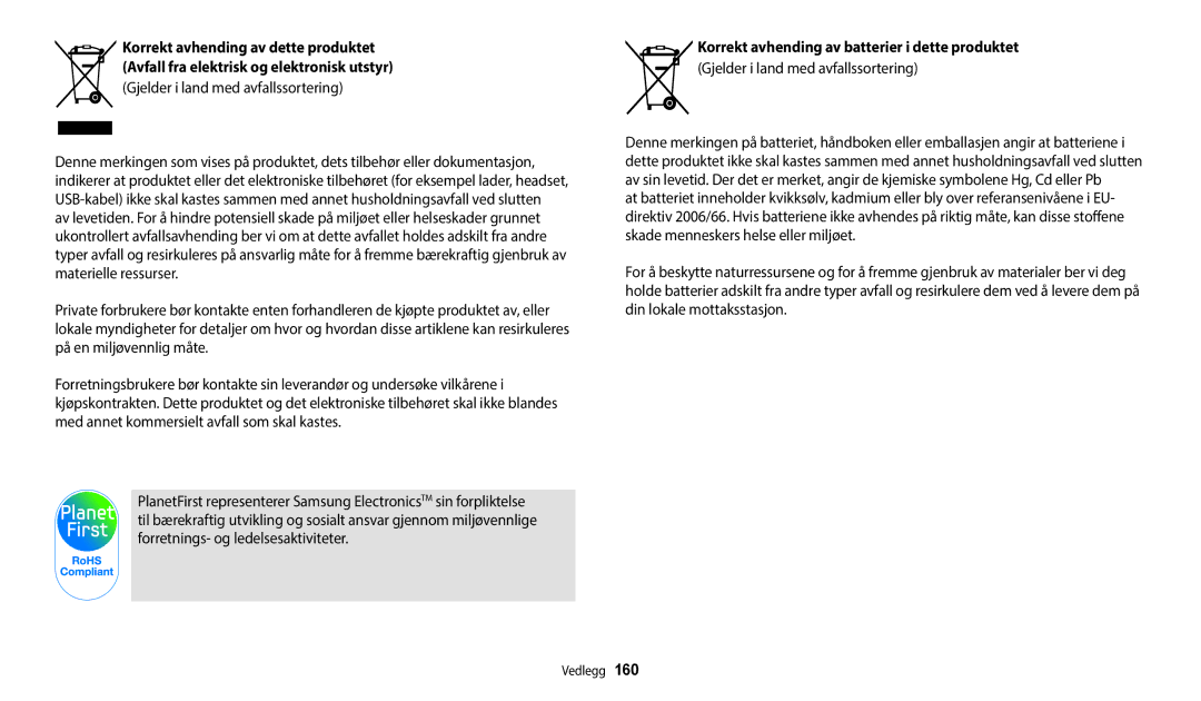 Samsung EC-WB250FBPAE2 manual Gjelder i land med avfallssortering, Korrekt avhending av batterier i dette produktet 