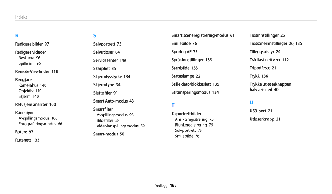 Samsung EC-WB252FFDWE2 Beskjære Spille inn, Kamerahus Objektiv Skjerm, Avspillingsmodus Bildefilter Videoinnspillingsmodus 