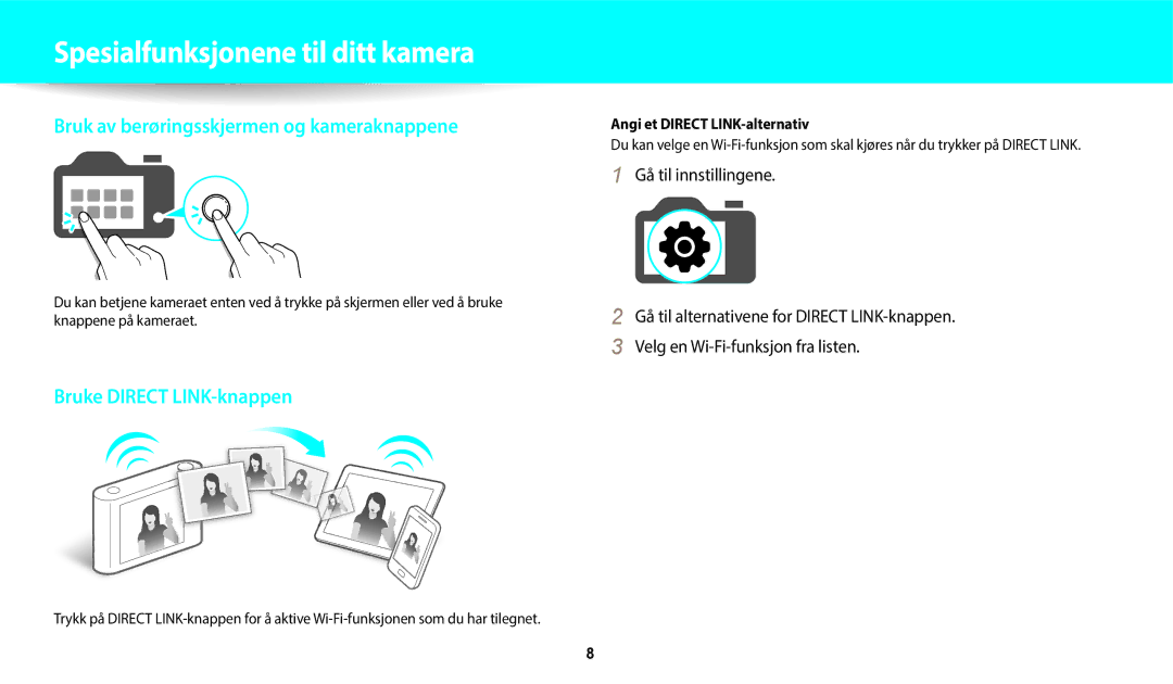 Samsung EC-WB250FBPBE2, EC-WB250FBPWE2, EC-WB252FFDWE2 Spesialfunksjonene til ditt kamera, Angi et Direct LINK-alternativ 