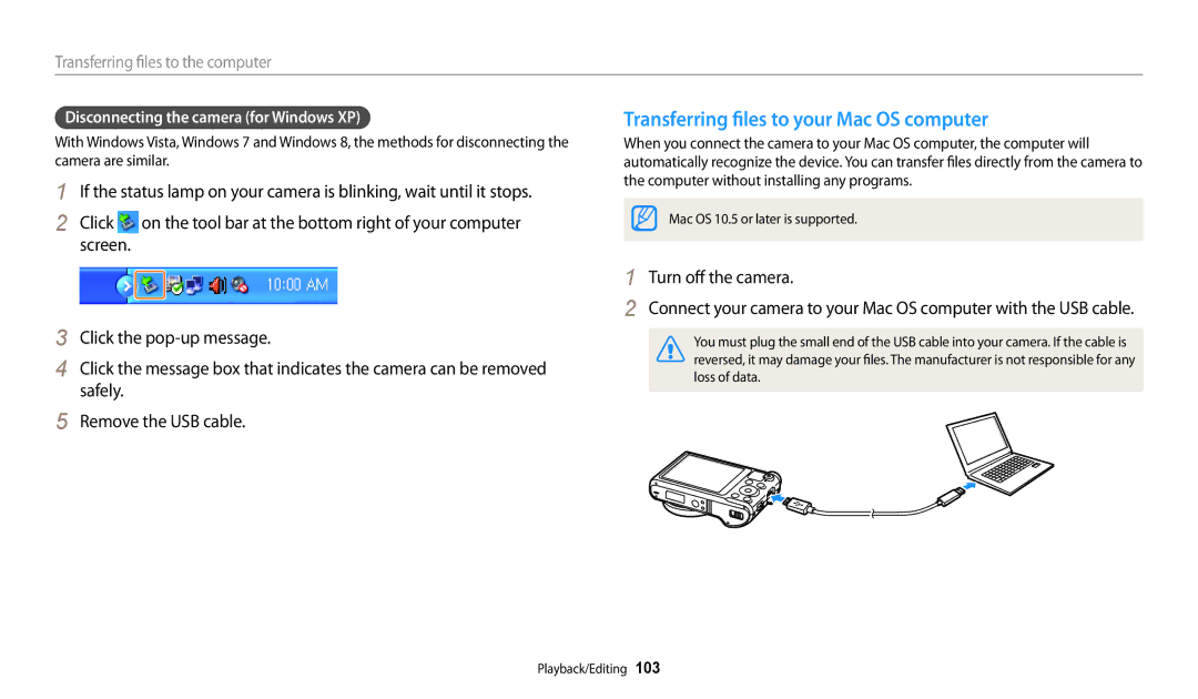 Samsung EC-WB250FFPAE3, EC-WB250FBPBFR, EC-WB250FFPBFR manual Transferring files to your Mac OS computer, Turn off the camera 