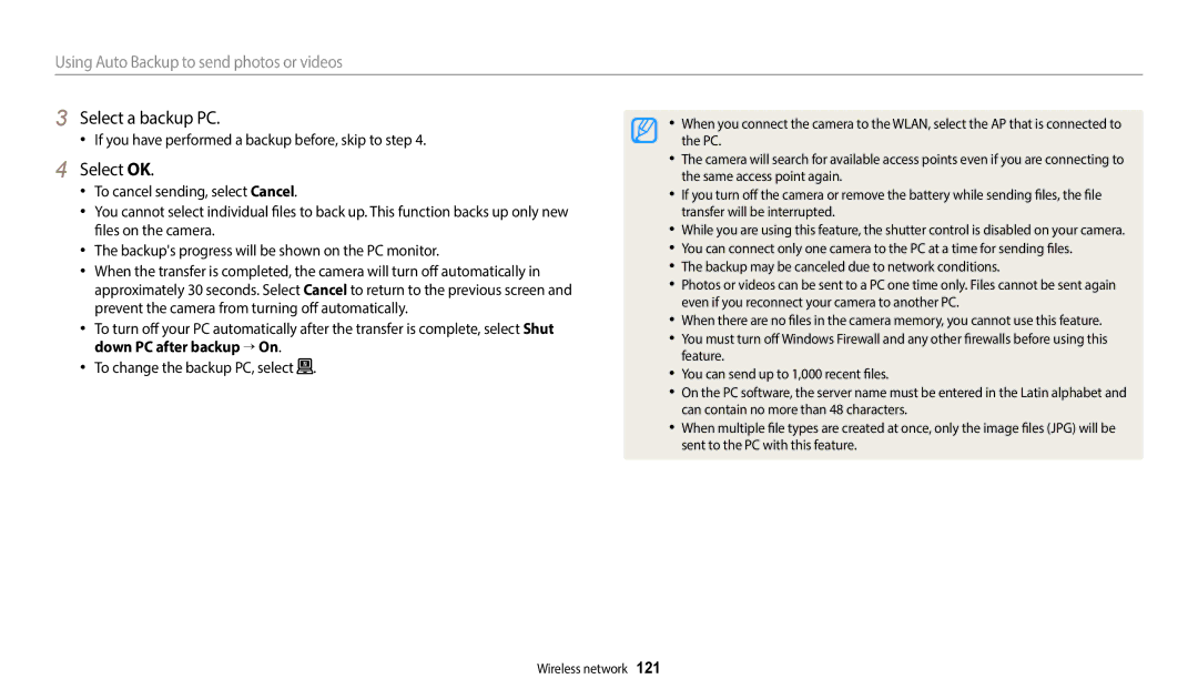 Samsung EC-WB252FBDWE3, EC-WB250FBPBFR Select a backup PC, Select OK, If you have performed a backup before, skip to step 