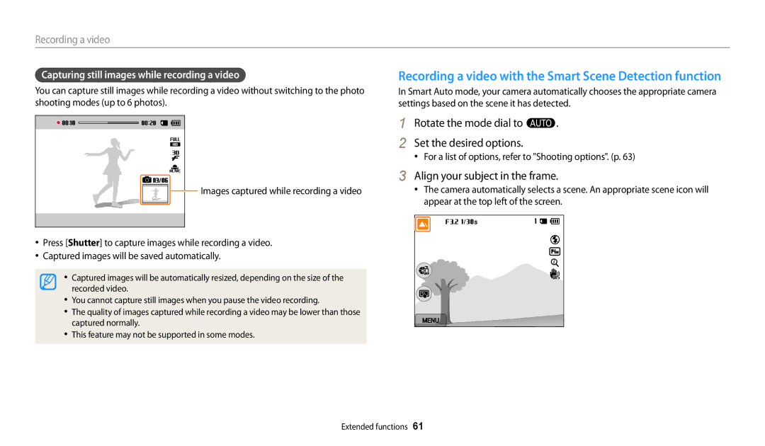 Samsung EC-WB250FFPBRU Rotate the mode dial to T Set the desired options, Capturing still images while recording a video 