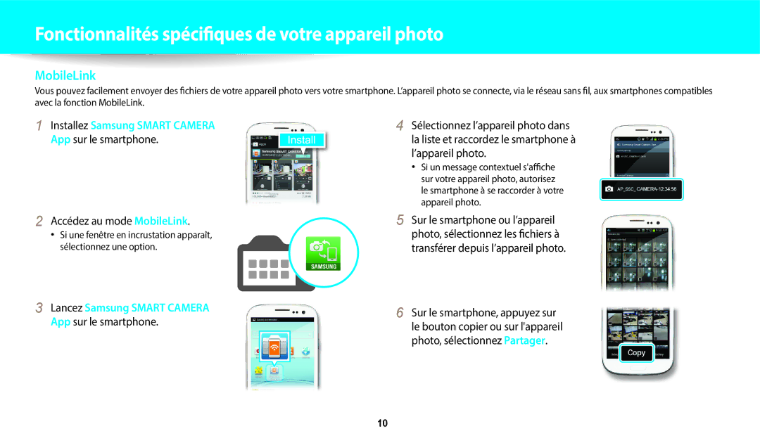 Samsung EC-WB250FFPWFR, EC-WB250FBPBFR, EC-WB250FFPBFR, EC-WB252FBDBFR App sur le smartphone Accédez au mode MobileLink 