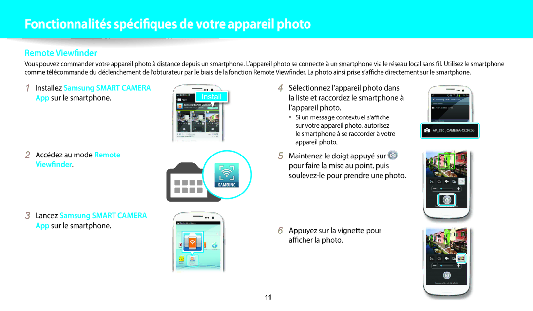 Samsung EC-WB250FBPBFR manual App sur le smartphone Accédez au mode Remote, Appuyez sur la vignette pour afficher la photo 