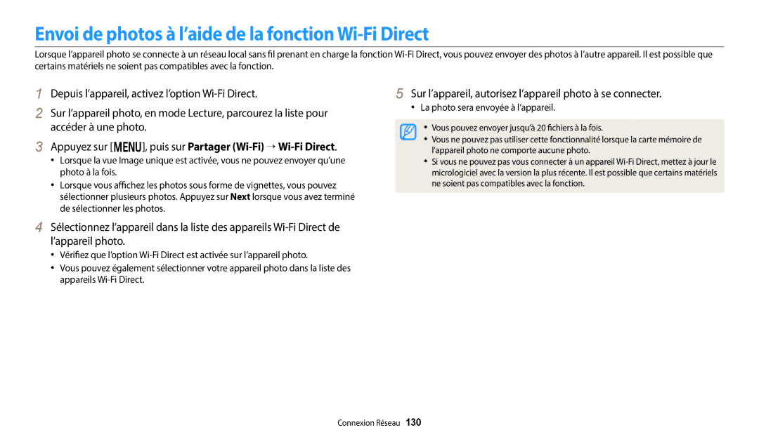 Samsung EC-WB250FFPWFR manual Envoi de photos à l’aide de la fonction Wi-Fi Direct, La photo sera envoyée à l’appareil 