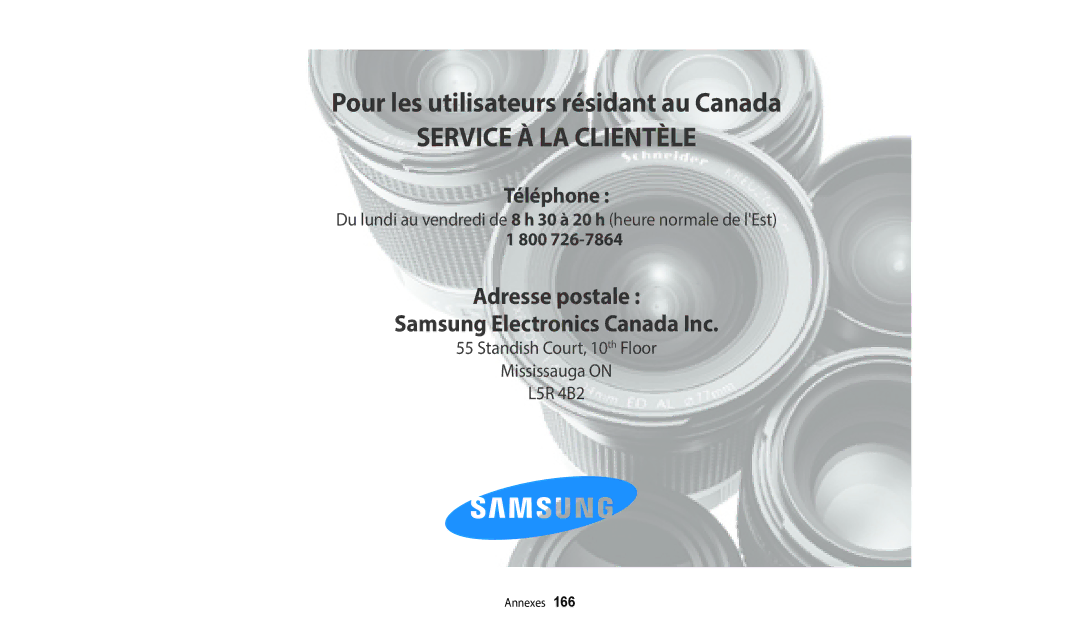 Samsung EC-WB250FFPWFR, EC-WB250FBPBFR, EC-WB250FFPBFR, EC-WB252FBDBFR, EC-WB250FBPWFR, EC-WB252FBDWFR Service À LA Clientèle 