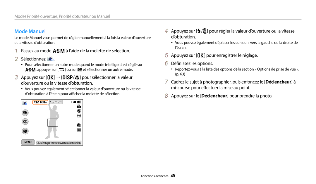 Samsung EC-WB252FBDBFR, EC-WB250FBPBFR, EC-WB250FFPBFR, EC-WB250FBPWFR, EC-WB252FBDWFR, EC-WB250FFPWFR manual Mode Manuel 