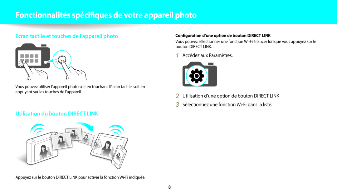 Samsung EC-WB250FBPWFR, EC-WB250FBPBFR, EC-WB250FFPBFR, EC-WB252FBDBFR Fonctionnalités spécifiques de votre appareil photo 