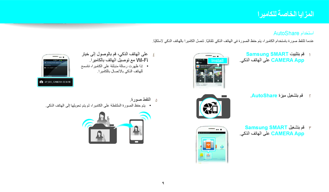 Samsung EC-WB250FFDBSA, EC-WB250FBDRSA, EC-WB250FBDWSA ﺓﺭﻮﺻ ﻂﻘﺘﻟﺍ, ﻲﻛﺬﻟﺍ ﻒﺗﺎﻬﻟﺍ ﻰﻠﻋ Camera App AutoShare ﺓﺰﻴﻣ ﻞﻴﻐﺸﺘﺑ ﻢﻗ 