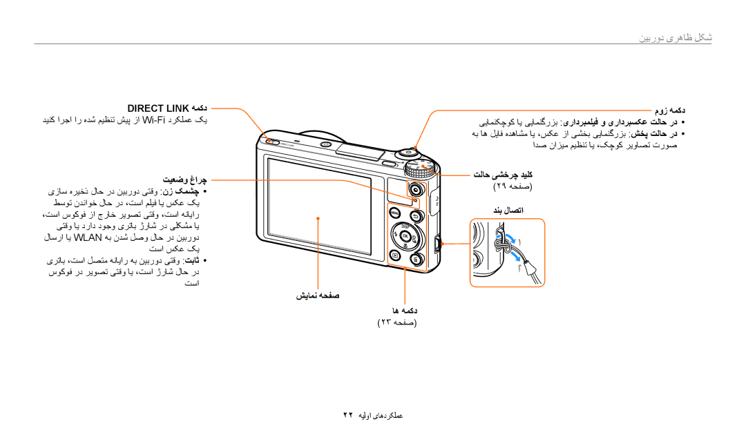 Samsung EC-WB250FBDBSA, EC-WB250FFDBSA, EC-WB250FBDRSA, EC-WB250FBDWSA manual ﺶﻳﺎﻤﻧ ﻪﺤﻔﺻ ﺎﻫ ﻪﻤﮐﺩ, ﺖﻟﺎﺣ ﯽﺸﺧﺮﭼ ﺪﻴﻠﮐ, ﺪﻨﺑ ﻝﺎﺼﺗﺍ 