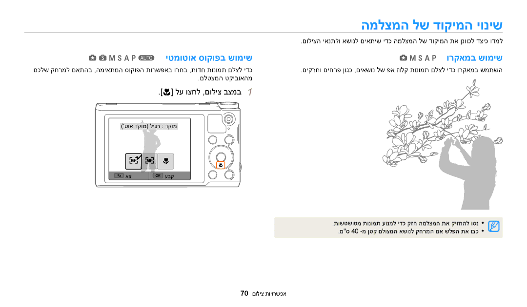 Samsung EC-WB250FFPBE1, EC-WB250FFPWE1 manual המלצמה לש דוקימה יוניש, M h a p T יטמוטוא סוקופב שומיש H a p ורקאמב שומיש 