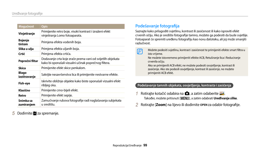 Samsung EC-WB250FBPRE3, EC-WB250FFPWE3, EC-WB250FBPWE3, EC-WB250FFPBE3, EC-WB250FBPAE3, EC-WB250FFPAE3 Podešavanje fotografija 