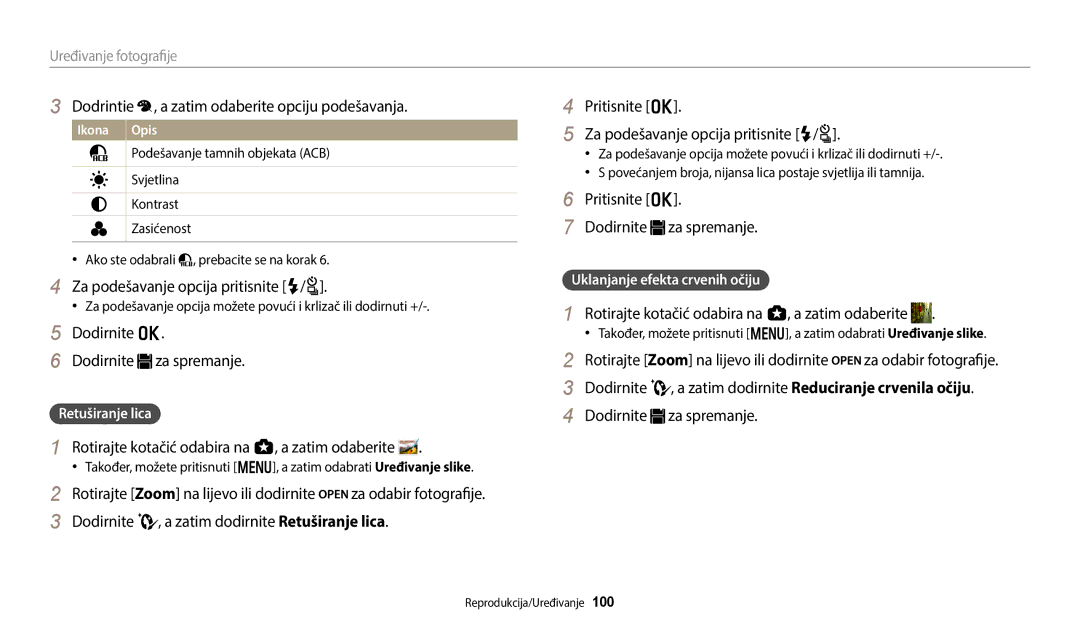 Samsung EC-WB250FFPAE3 manual Dodrintie , a zatim odaberite opciju podešavanja, Za podešavanje opcija pritisnite F/t 