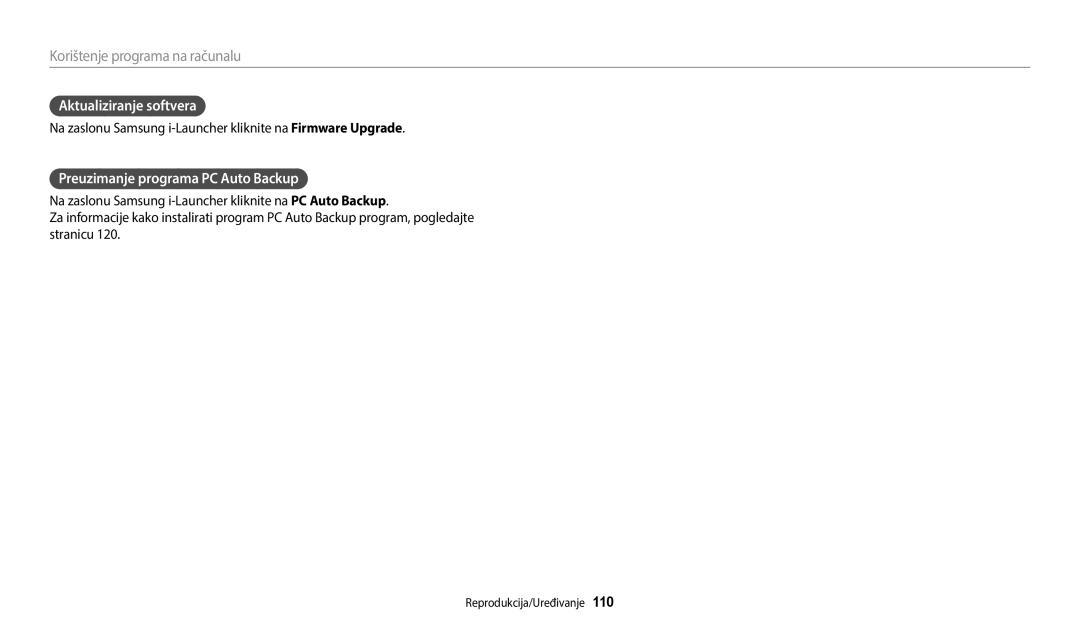 Samsung EC-WB250FBPAE3, EC-WB250FFPWE3, EC-WB250FBPWE3 manual Aktualiziranje softvera, Preuzimanje programa PC Auto Backup 
