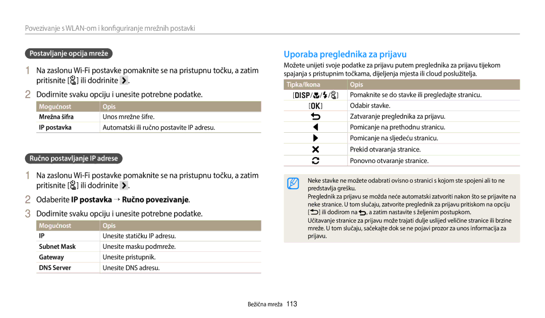 Samsung EC-WB250FFPWE3, EC-WB250FBPWE3, EC-WB250FFPBE3 manual Uporaba preglednika za prijavu, Pritisnite t ili dodrinite 