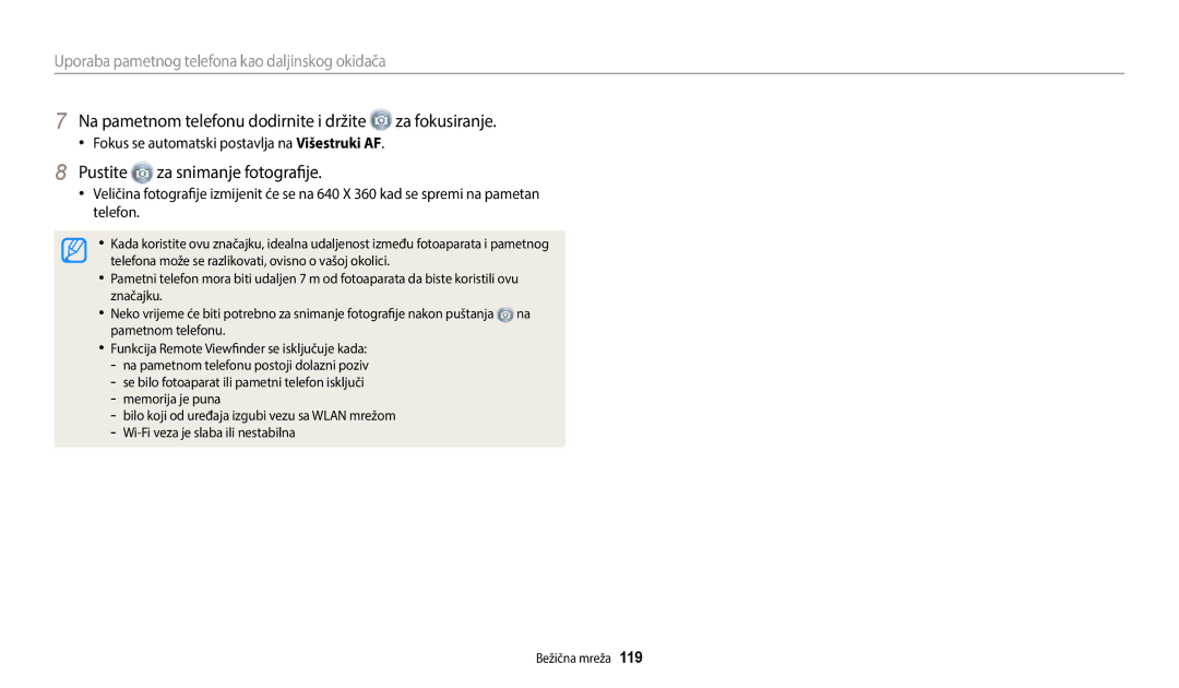 Samsung EC-WB250FFPWE3 manual Na pametnom telefonu dodirnite i držite za fokusiranje, Pustite za snimanje fotografije 